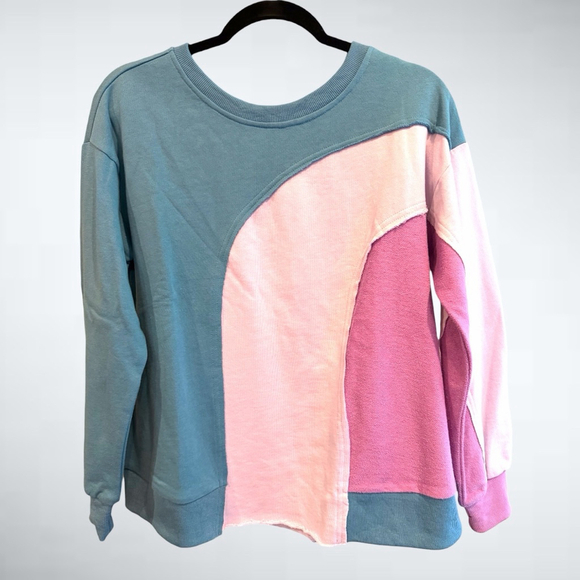 easel Tops - Easel 100% Cotton Color Block Sweatshirt in Multi Colors Size S